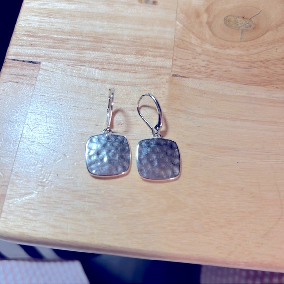 Square Hammered SILVER Earrings - Picture 2 of 3